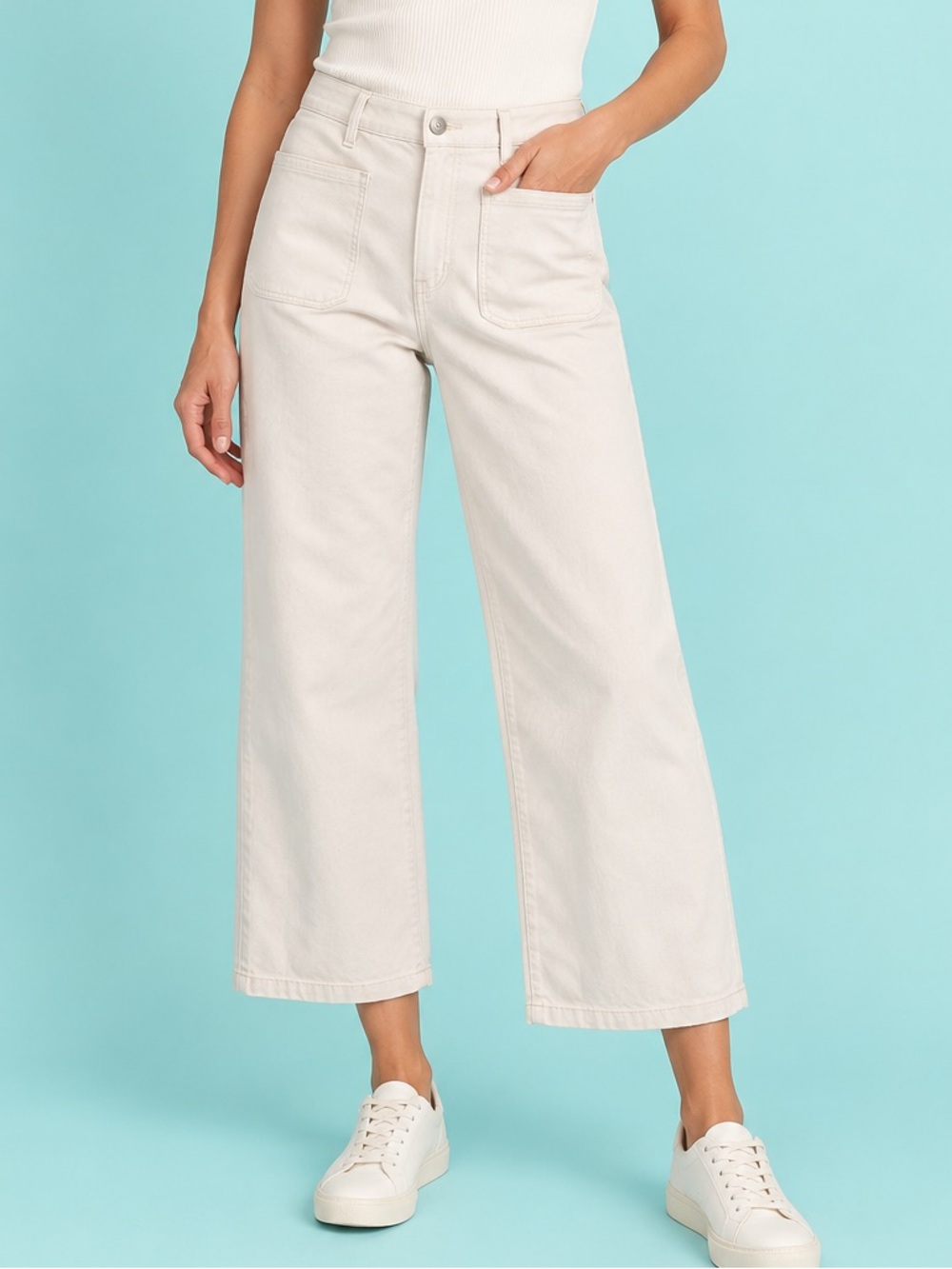 Madewell Perfect Vintage Wide-Leg Jeans Size 32 Ivory Cropped 25” Inseam